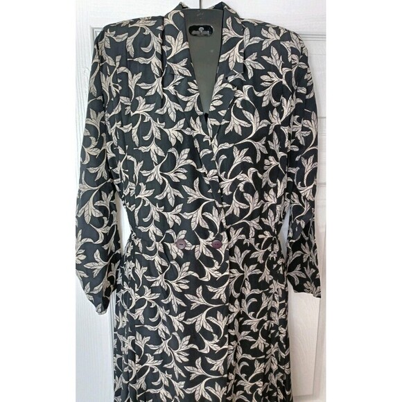 Silk Studio True Wrap Dress Size 10 Petite 100% Silk Black Gray Floral Print VTG - Picture 5 of 15